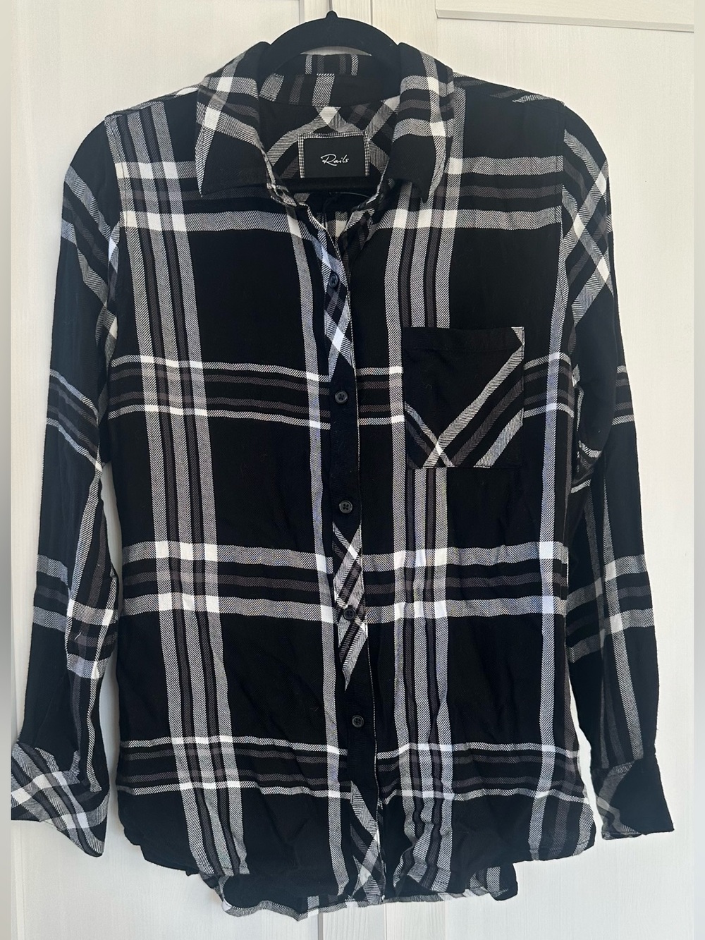 Rails Black and White Flannel Button-Down Shirt